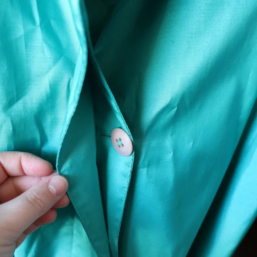 British Mist Vintage ALORNA Teal Women's Raincoat‎ Trench Coat Belted Size 15/16